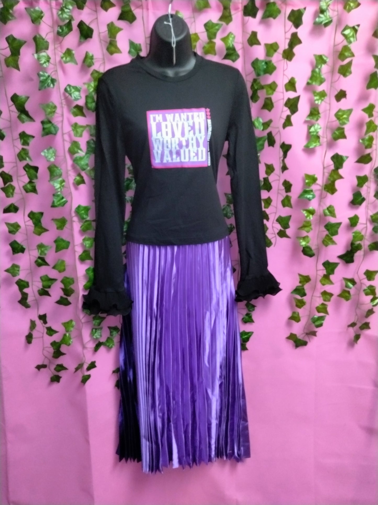 Letter Graphic Top w/Satin Skirt