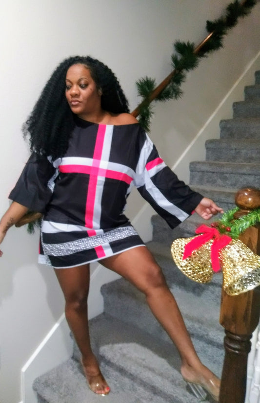 Off the Shoulder Dress "Pink And Black"