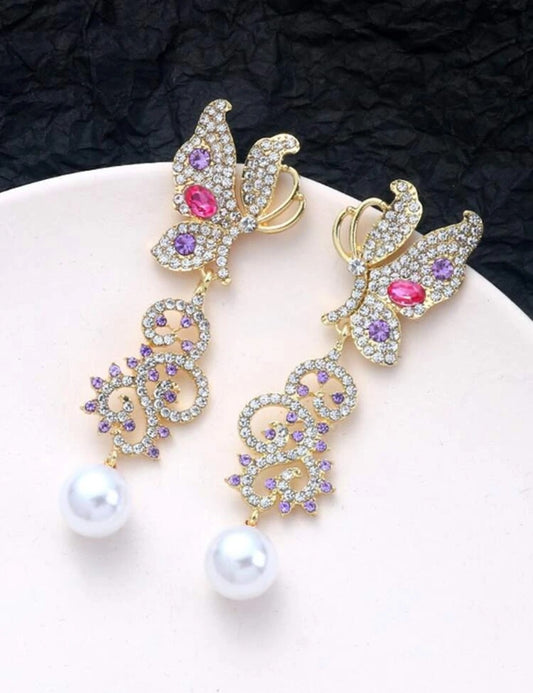 Butterfly Faux Pearl Drop Earrings