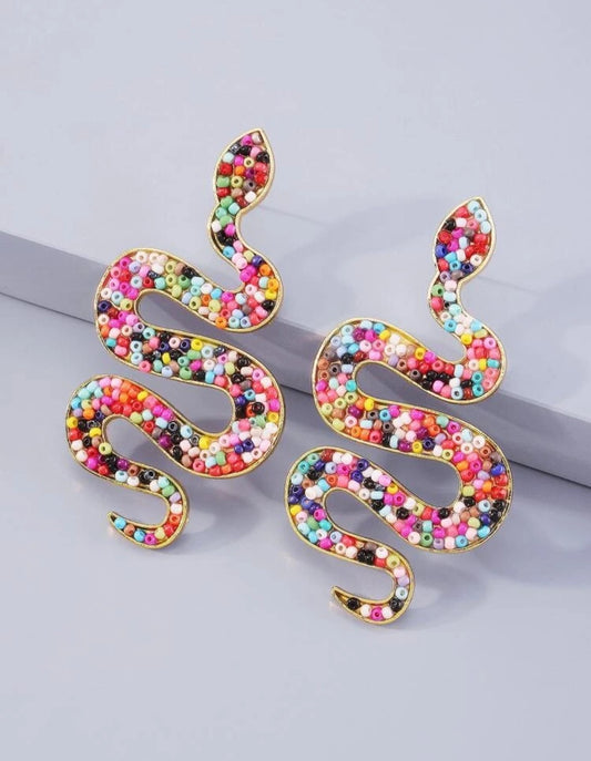 Bead Decor Snake Earrings